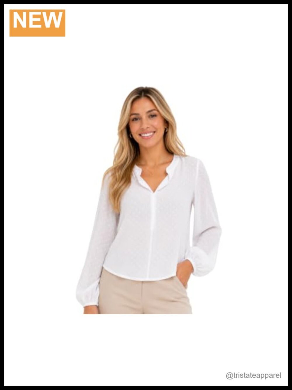 Women's Blouse Full Sleeve Elastic Cuffs V-Neck Mandarin Collar Relaxed Fit
